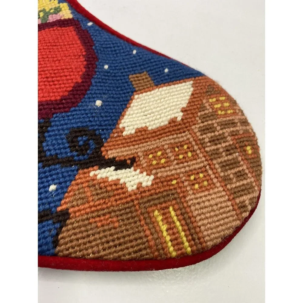 Vtg Stocking Santa Reindeer Needlework Pattern Velvety Back Christmas H9‎